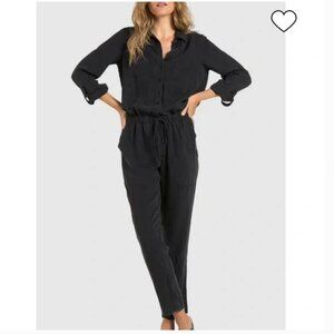 Bella Dahl Black Elastic Waist Utility Jumpsuit Black Size S $174
